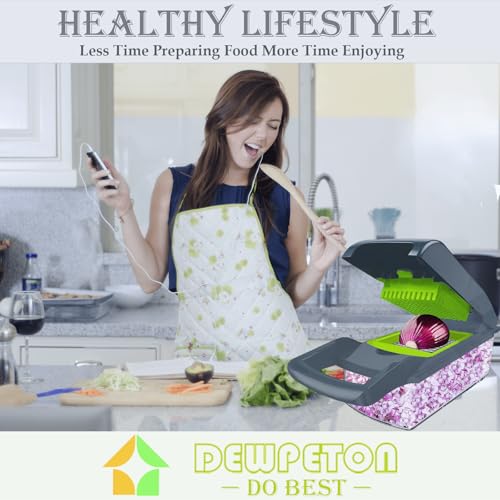 Vegetable Chopper Dicer with Container | Cheese Grater Mandoline Slicer Cabbage Shredder French Fry Cutter Stainless Steel for Veggie Onion Potato Fruit Food, Manual Hand Cooking Gadget for Kitchen by Dewpeton - Image 5