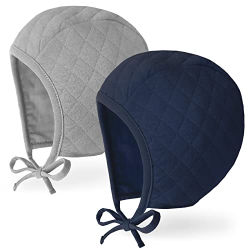 Jellytree Baby Hat Bonnet Quilted Pilot Cap Warm Muslin Lined Cotton Toddler Boys Girls Fashion Infant Beanie, Gray+Navy_L #TOP6