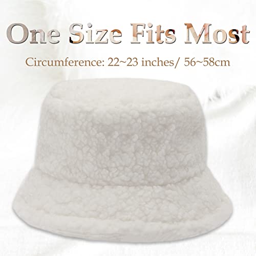 Image of Bucket Hat Women Furry Fuzzy Bucket Hats for Ladies, Winter Warm Fluffy Plush Faux Fur Hat for Women