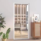 Yunovire Innentür 93x201,5 cm Weiß mit ESG-Hartglas und Aluminiumrahmen, 5 mm Glasstärke, inklusive Montagezubehör für Wohnräume und Renovierung, moderner Glaseinsatz mit vertikaler Linie