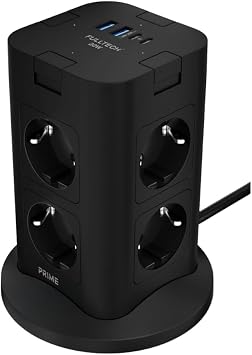 Ak m Korumal  Kule Tipi Priz, 8li Priz Soketi, 8x Fi  Soketi, 2x Usb Giri i, 2x Type-C Giri i, 20W H zl   arj, Is ya Dayan kl  Yap , 2 Metre Kablo, A r  Gerilim Koruyucu  o alt c  230v/16A/1050j