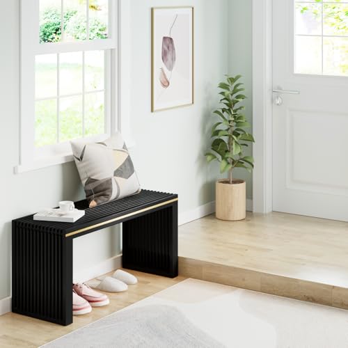 APRTAT Bamboo Dining Bench Indoor Long Bench Entryway Shoe Rack Bench,Outdoor Modern Wood Benches 35 Inch Bamboo Bench for Living Room Hallway Bedroom Bathroom Black Long - Thumbnail 7