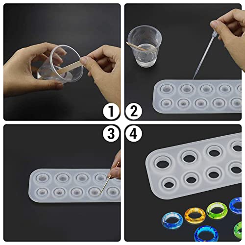 Senweit Resin Ring Mold, Silicone Molds For Epoxy Resin, Resin Molds Silicone14 Sizes With Round And Rhombic Faces For Making Rings, Earrings, Pendants, Crafts (With 2Pcs 5Ml Droppers) #TOP3