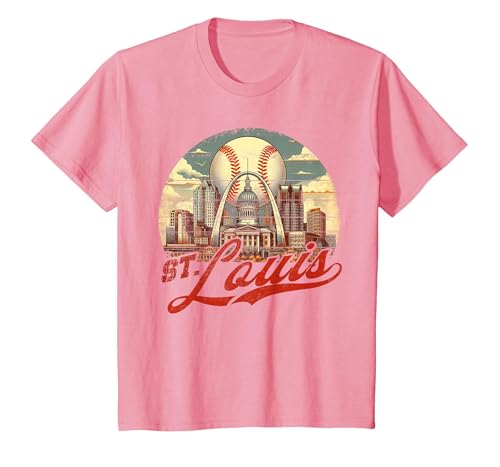 Vintage St. Louis Baseball American US Flag T-Shirt, Youth, Pink, Small