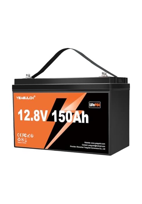 Batteria LiFePO4 Yeagulch 12V 150Ah – 1920Wh, 15000 Cicli, BMS 100A, Per Camper, Solare E Off-grid, Leggera 10kg