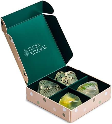 Flora & Floral Clear Vegan Bath Soap, Gift Set 4 pc, Heart Shaped Body Soap with Argan and Coconut Oil, 2 oz each