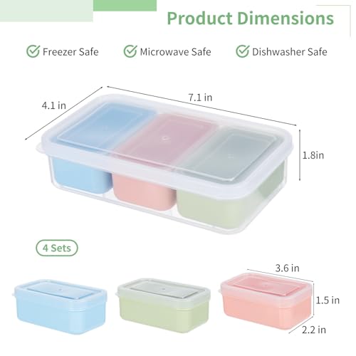 4 Set Snack Containers with 3 Removable Compartments, Stackable Snack Boxes, Reusable Food Storage Containers with Lids, Meal Prep Boxes for Fridge, Dishwasher, Microwave, Home, Office, Travel - Image 3