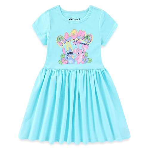 Disney Lilo & Stitch Angel Girls Aloha Dress for Little to Big Kids, Blue, 7