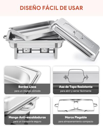 Miniatura 7 de Wilprep 2 Pcs Calentadores De Comida Para Buffet Acero Inoxidable Con 2 Platos Completos Y 4 Medios Platos Chafing Dish Para Buffet De Catering Y Fiestas