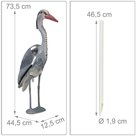 Relaxdays Decorative Decoy, Standing Heron Statue, Garden Pond Protection, Bird Repellent, PE, Grey, 1 Piece