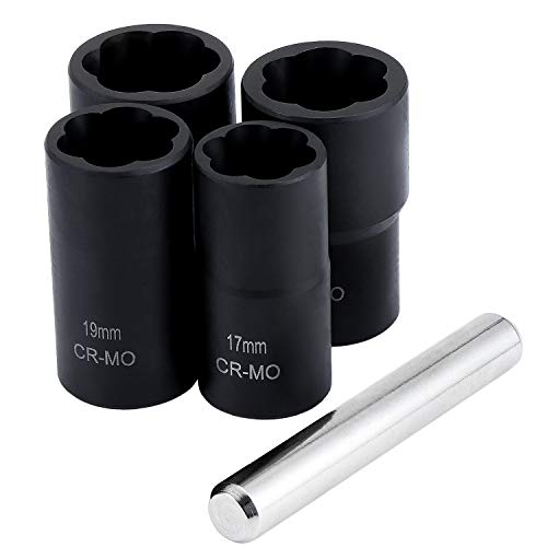HSEAMALL Jeu de 5 douilles torsadées, 1,27 cm extracteur de boulons endommagés pour retirer les écrous de blocage de roue 17 mm, 19 mm, 21 mm et 22 mm – vue 4