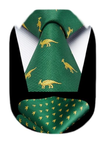 Image of HISDERN Ties for Men Classic Animal Tie and Pocket Square Set Jacquard Woven Silk Neckties Handkerchief Wedding Party