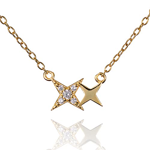namana Collier Or Fin pour Femme en Etoiles, Collier Pendentif Etoile en Or Jaune pour Femme et Jeune Fille, Pendentif et Chaine Fine en Etoile et Pierres en Zirconia, Bijoux Femme en Plaque Or