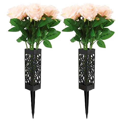 2 Pack Cemetery Vase for Grave Flowers, Plastic Memorial Vase with Drainage Holes and Spikes Detachable for Gravestone Grave Yard Ground Outdoor Floral Marker Cover