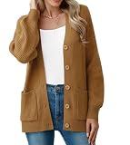 VIISHOW Plain Casual Womens Open Front Long Sleeve Button up Chunky Knit Tan Cardigan Sweaters for Women Trendy,Z Camel,Medium