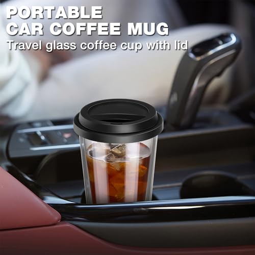 Qipecedm 2 Packs Double Walled Glass Coffee Mugs with Silicone Lids, 12 OZ Reusable Glass Coffee Cups, Insulated Coffee Mugs, Cappuccino,Tea,Latte,Iced Coffee Cups, Glass Travel Mug, Heat Resistant