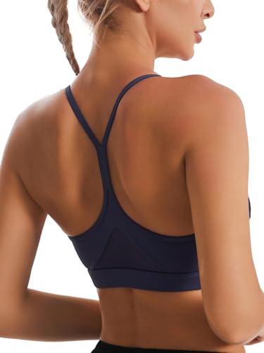 Image of RUNNING GIRL Y-Back Sports Bras for Women, Medium Impact Wirefree Padded Bra Workout Crop Top Longline Sports Bra Push up(WX2915Navy Blue,XXL)