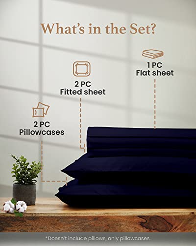 Split King Sheets Sets For Adjustable Bed Cotton, Luxury Sheets, 1000 Tc Egyptian Cotton Sheets, 5 Piece 100% Cotton Split King Sheet Set, Sateen Sheets, 2 Fitted - 16" Deep Pocket, Navy Blue #TOP2