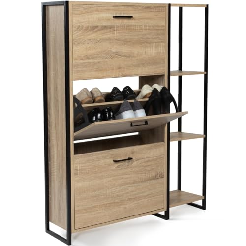 IDMarket Luis - Mueble para zapatos de 18 pares de 3 puertas con estante de diseño industrial