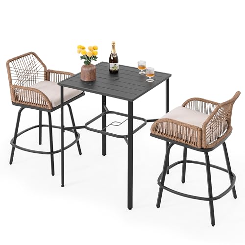 NUU GARDEN 3-Piece Patio Bar Set with Swivel Stools