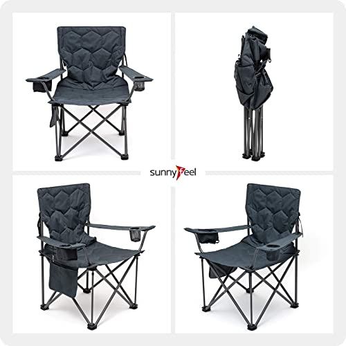Sunnyfeel Xl Oversized Camping Chair, Folding Camp Chairs For Adults Heavy Duty Big Tall 500 Lbs, Padded Portable Quad Arm Lawn Chair With Pocket For Outdoor/Picnic/Beach/Sports (Grey) #TOP6