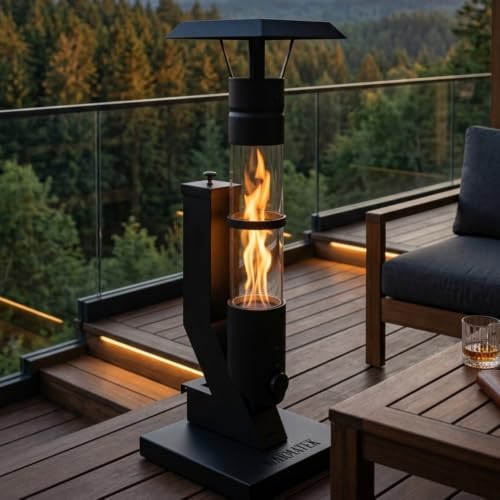 WARMATEK® Lumo Poêle à granulés pour extérieur 3000 W – Cheminée à granulés pour terrasse sans électricité ni gaz, avec flamme en verre, pour jardin, balcon, terrasse et véranda, réservoir de granulés – vue 2