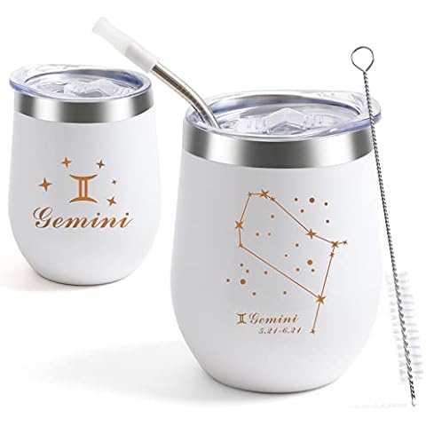 Gemini Gifts for Women Men,Astrology Gifts for Women Men,Constellation Gifts,Zodiac Sign Star Gemini Birthday Gift Gemini Tumbler,Stainless Steel Gemini Wine Glass,Constellation Glass Horoscope Gift Cover