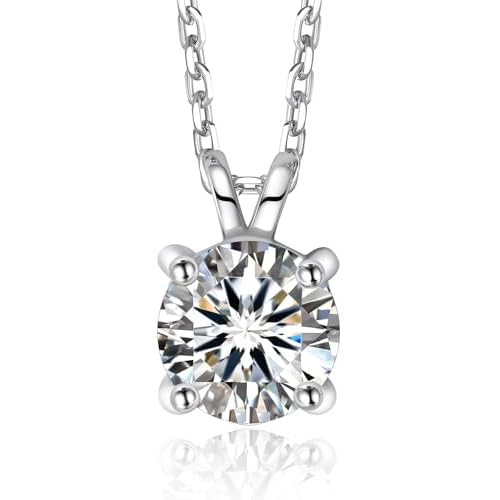 MomentWish Moissanite Solitaire Pendant Necklaces for Women Sterling Silver 0.3/0.5/1/2-Carat D Color VVS1 Clarity Mossanite Jewelry for Women 2ct | 8mm White Gold