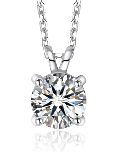MomentWish Collier Femme, Pendentif Solitaire Moissanite 0,5 Carat Argent 925 Plaqué Or Blanc 14K