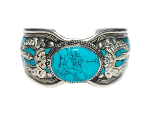 Notched Blue Stabilized-Turquoise Adjustable Cuff Bracelet | Mosaic Jewelry For Men & Women #TOP18