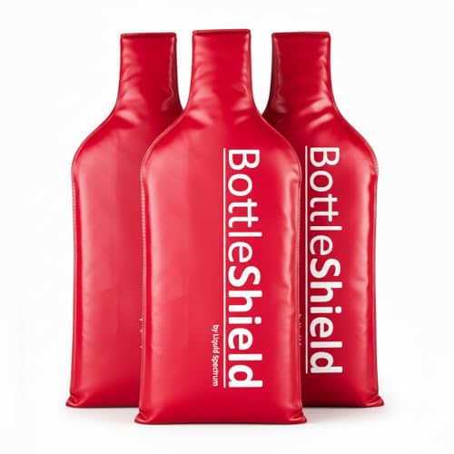 Bottle Shield Reusable Wine Protector Travel Bag (3-Pack) - Bubble Cushioning Wrap Suit - Unbreakable Bottle Sleeve, Leak Proof - Wine Travel Tote Bags Accessory for Suitcase Luggage, Red