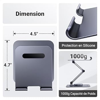 Support Tablette UGREEN Réglable 360° - Aluminium Pour IPad, IPhone, Galaxy Tab Jusqu'à 13"