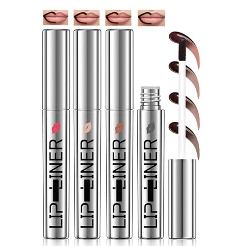 Four-Colour Lip Liner Pen Set with Precision Brush - Multi-Pack for Lasting Matte Finish & Natural Contouring, Everyday & Formal Wear, Waterproof Smudge-Proof Longwear Makeup for Defined Lips