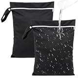 Deepton 2 Stück Nassbeutel 40 x 30 cm, Wetbag Schwimmsachen Schwarz, Wasserdicht Nasstasche mit Reißverschluss, Wiederverwendbar Reise Wäschesack für Badeanzüge, Strandtücher, Windeln