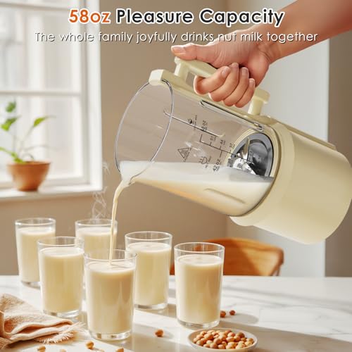 58oz Nut Milk Maker Machine, 10 in 1 Automatic Nut Milk Maker with 20 Blades, LED Display, Soy Milk Maker with 24H Delay Start&12H Keep Warm, Almond Milk Maker for Homemade Oat, Milk Shake, Cream image 4