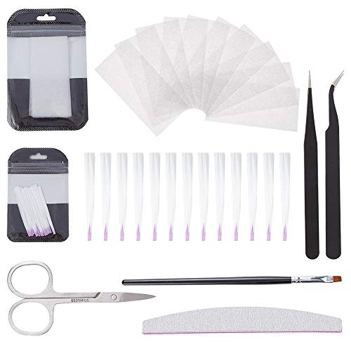 NICENEEDED 30 piezas de extensión de uñas de fibra de vidrio puntas de uñas falsas y extensión de uñas fibra de vidrio de seda, pinzas, lima de uñas, tijeras y cepillo de uñas Cover