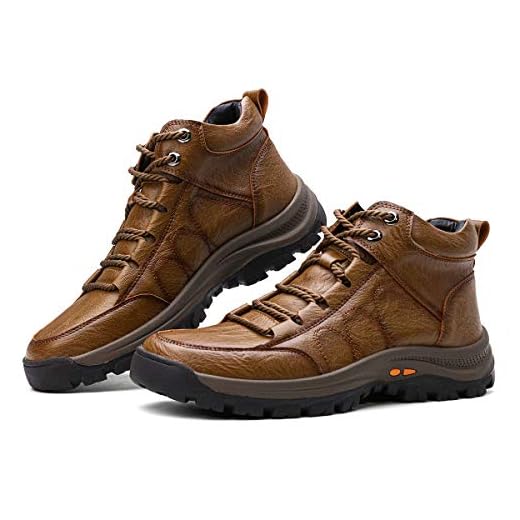 gracosy Höga stövlar för män utomhus snörning PU-läder ankelstövlar vinter päls fodrad varm snö vardagliga stövlar vandring sneakers ökenkängor halkfria promenadstövlar vattentäta skor, - Khaki - 41 EU