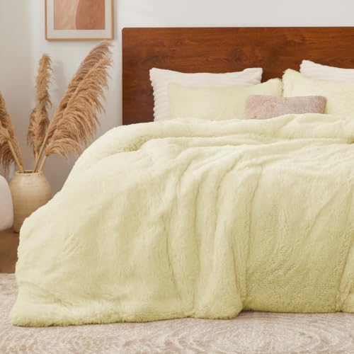Image of BEDELITE Yellow Fluffy Comforter Set Queen, Fuzzy Faux Fur Comforter