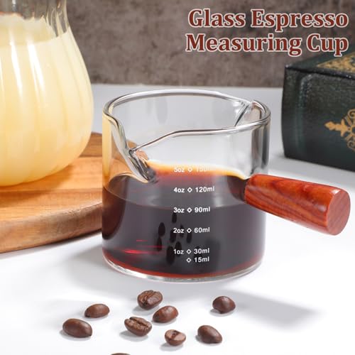 Tazas medidoras de café de vidrio graduadas de 150ml con doble boquilla y mango 5