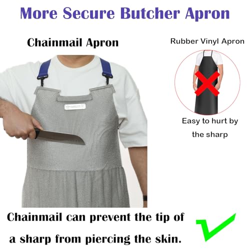 RETON-PPE Chainmail Apron for Butcher, Anti-cutting Protective Apron for Cutting Meat, Safety Work Bib with Adjustable Strap (L)