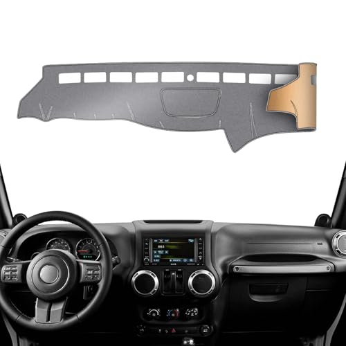 KEYOOG Dashboard Cover Dash Mat Fit for Je-ep Wrangler JK 2017-2011 (for JK Body Code),Car Dash Board Mat Anti-Glare Carpet,Non-Slip Pad Sunshield Protector (Grey)