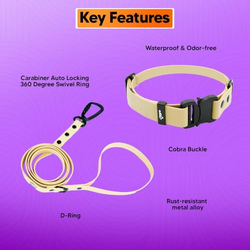 Image of Adil's Biothane Waterproof Dog Collar, Dog Leash & Collar Leash Combo | Heavy Duty TPU Coated Webbing | Adjustable Quick Release Buckle | Odour Resistant (Lemon Green, M-18, Collar & Leash Combo)