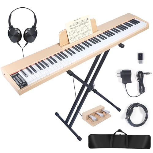 88 Key Digital Piano Keyboard,88 Key Full Size Weighted Hammer Action Electric Keyboard Piano with 200 Rhythms,200 Tones, Piano Keyboard with Stand, TriplePedal,Headphone, Carrying Bag