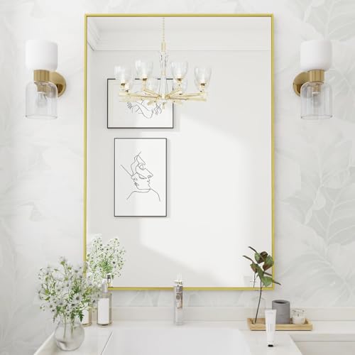 Koonmi Gold Mirrors for Wall, 30x48 Inch Bathroom Mirror, Rectangular Wall Mirror for Living Room Bedroom Bathroom, Hangs Horizontally or Vertically