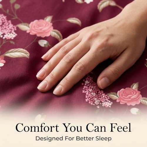 Image of VAS COLLECTIONS 240 TC Cotton Double Bedsheet with 2 Pillow Covers, Ultra Soft & Breathable Bed Sheet Set, Skin Friendly, Fade Resistant, Easy Care Bedding, 90 x 100 Inches - Deep Crimson
