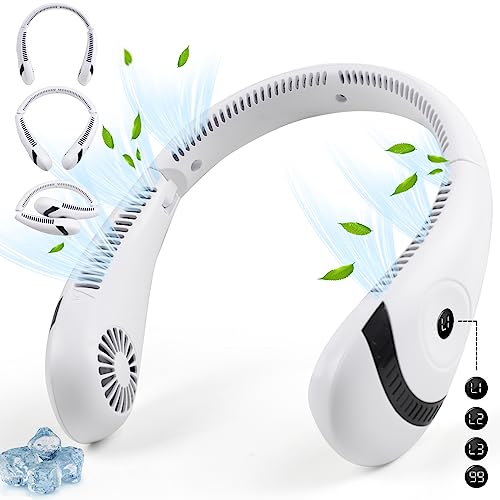 fenshine beauty Portable Neck Fan,5000mAh 3 Speeds Adjustment 360° Cooling USB Wearable Fan Foldable Bladeless Neck Fan Rechargeable Neck Fan For Sports Outdoor (White)