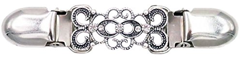 Better Than Buttons Silver Antiqued Swirls with Crystals Cardigan Clip