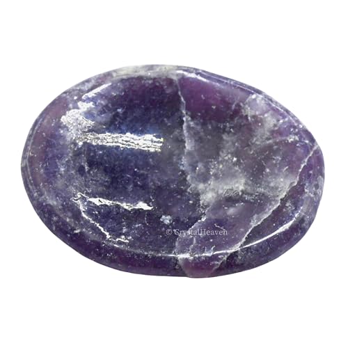 Image of Crystal Heaven Certified Lepidolite Thumb Worry Pebbles Stones For Anxiety Stress Relief Massage- Aaa Grade Original Healing Gemstone Agate Rubbing Stone For Yoga Meditation Spiritual Reiki Feng Shui