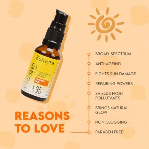 Generic Zenvyra Sunscreen Serum SPF 35, Lightweight Gel for Oily Skin, Paraben Free, with Aloe Vera & Carrot Extract, 1 fl oz