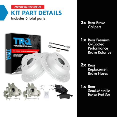 Image of TRQ Performance Rear Brake Pad and Rotor Set Semi Metallic Coated Rotors